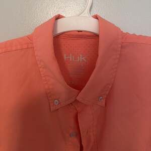 Huk Tide Point Short Sleeve Button Down Shirt in Coral for men